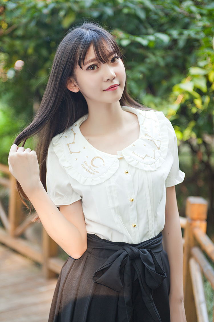 Embroidered Short Sleeves Chiffon Lolita Blouses