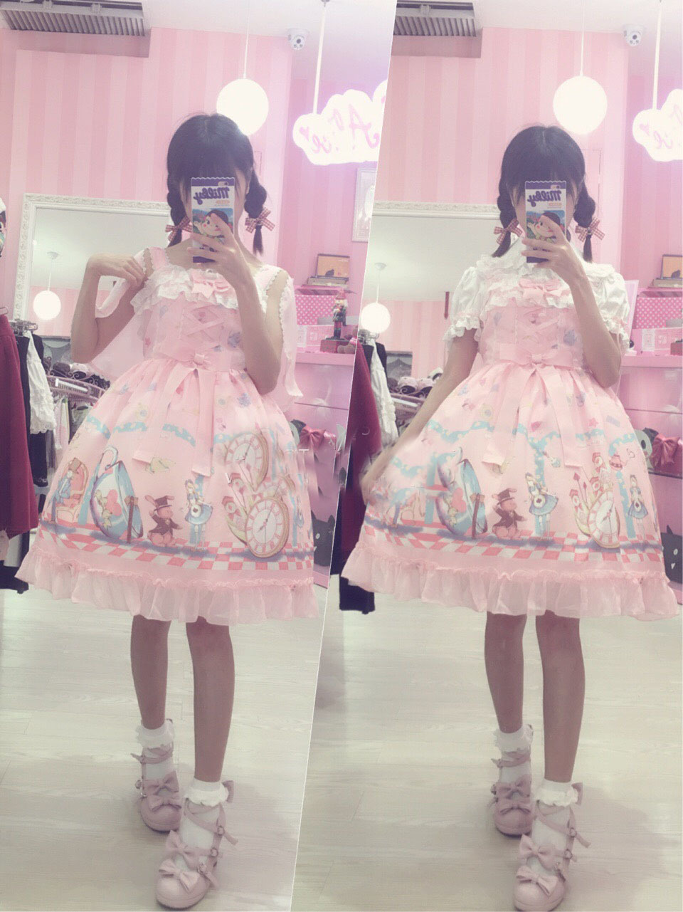 Printing JSK Strap Lolita Dress With Headdress