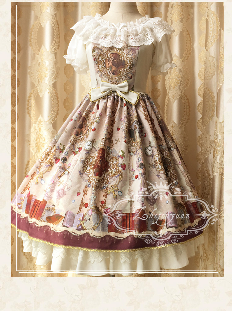 Vintage Court Printing Lace Chiffon Lolita JSK Skirt