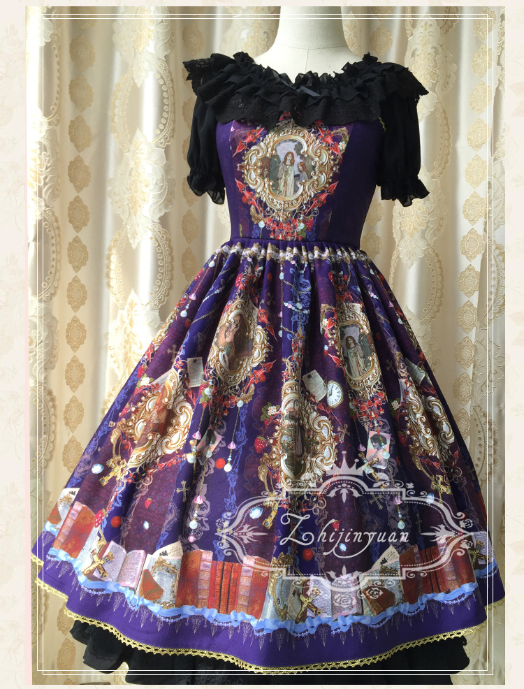 Vintage Court Printing Lace Chiffon Lolita JSK Skirt