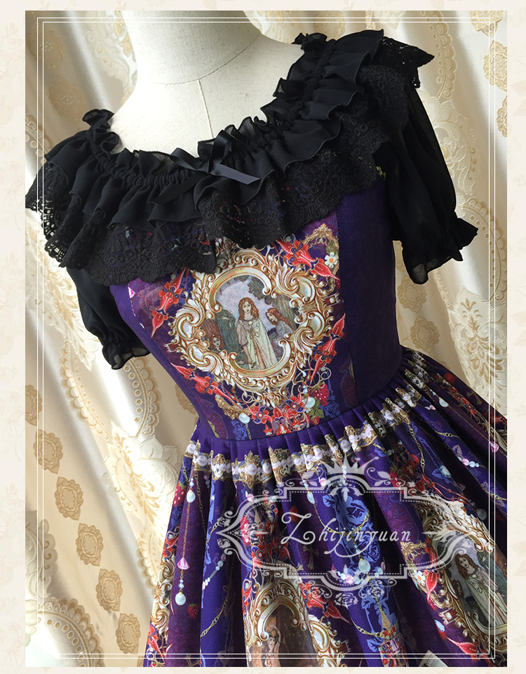 Vintage Court Printing Lace Chiffon Lolita JSK Skirt