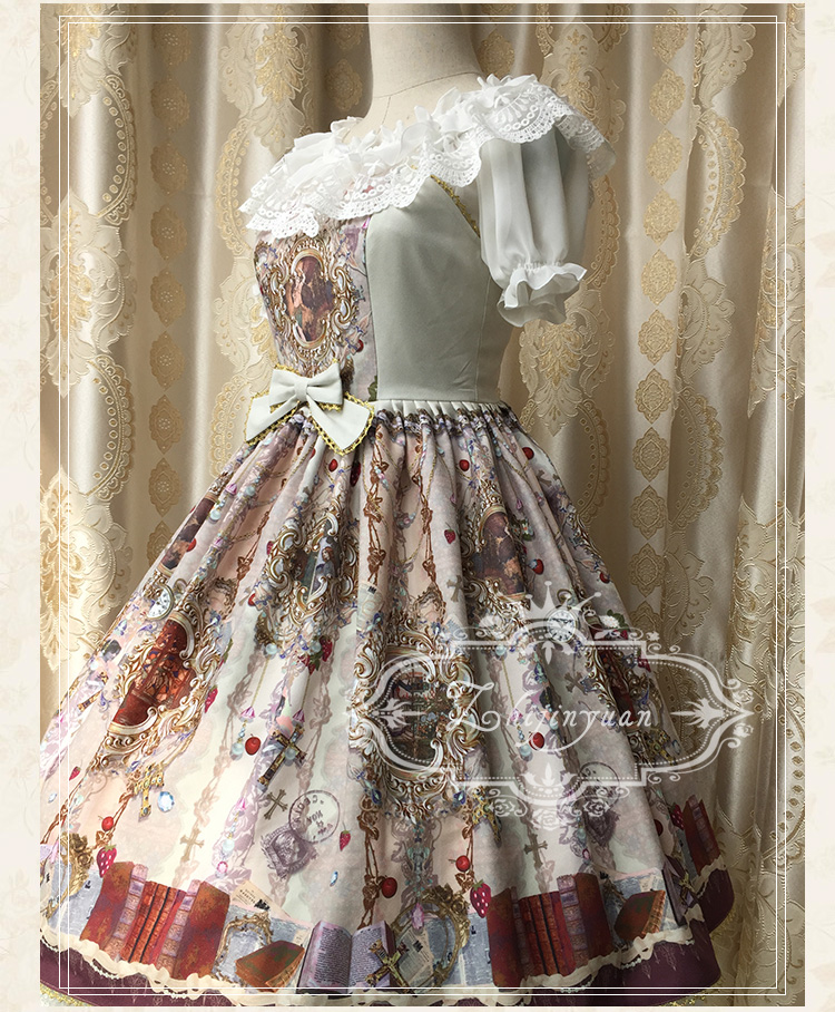 Vintage Court Printing Lace Chiffon Lolita JSK Skirt