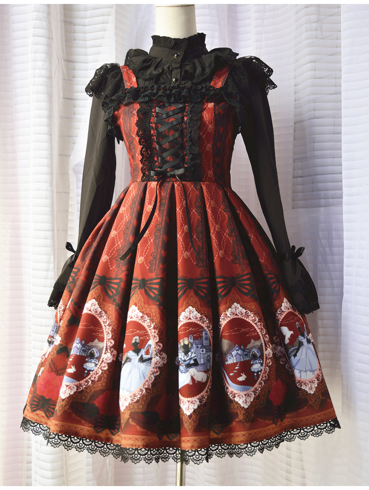 The Little Red Hat Printing Vintage Slim Lolita Dress