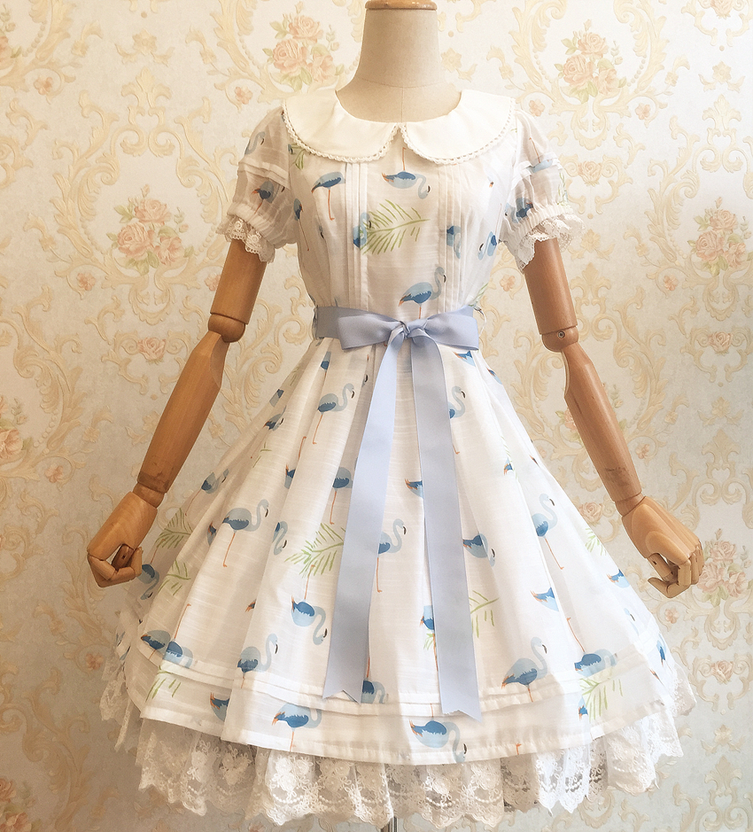 Short Sleeve Swan Printing Lolita Dress