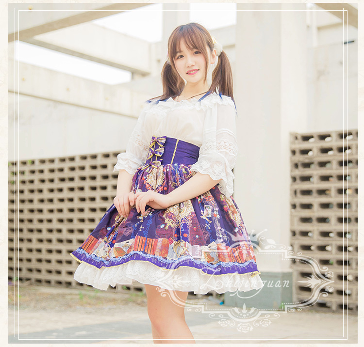 Vintage Printing Lace Chiffon Lolita Skirt