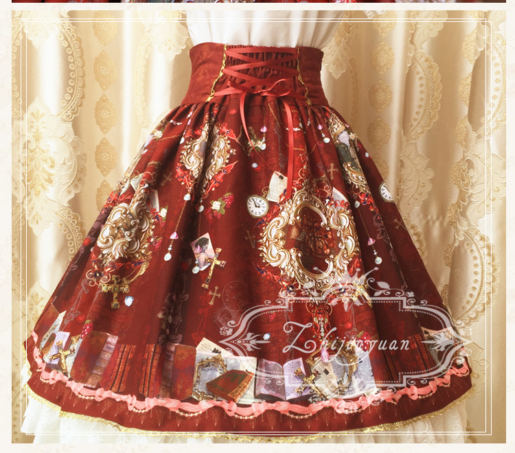 Vintage Printing Lace Chiffon Lolita Skirt