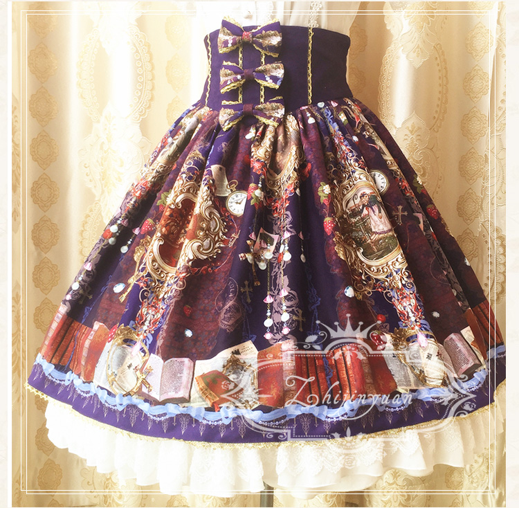 Vintage Printing Lace Chiffon Lolita Skirt