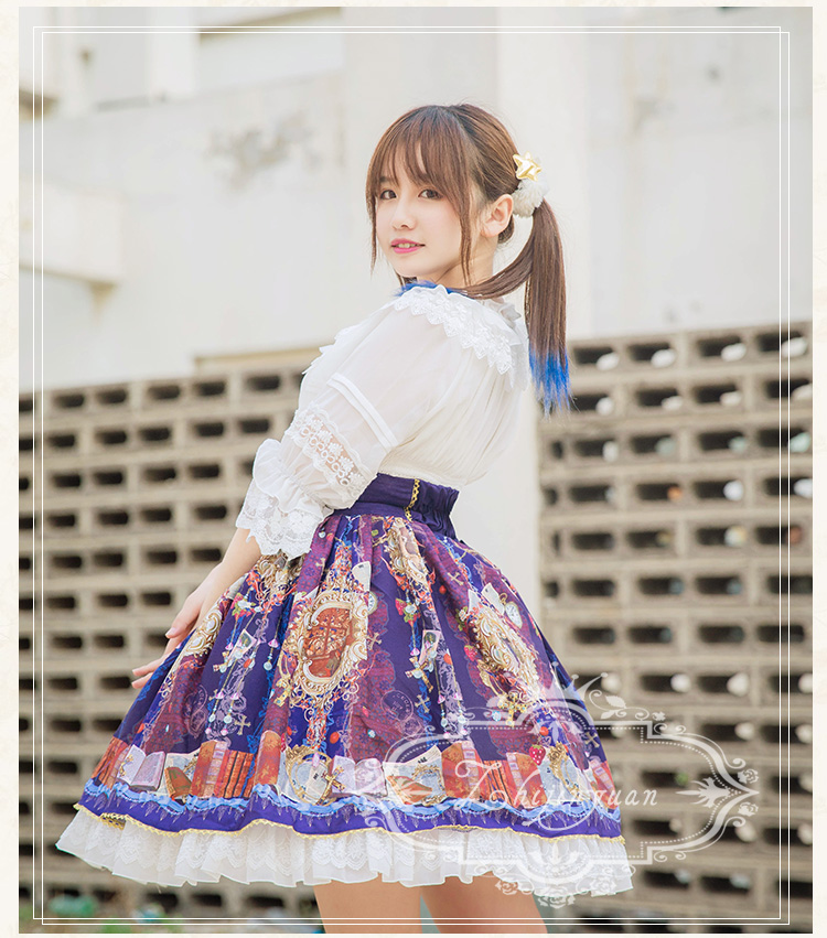 Vintage Printing Lace Chiffon Lolita Skirt