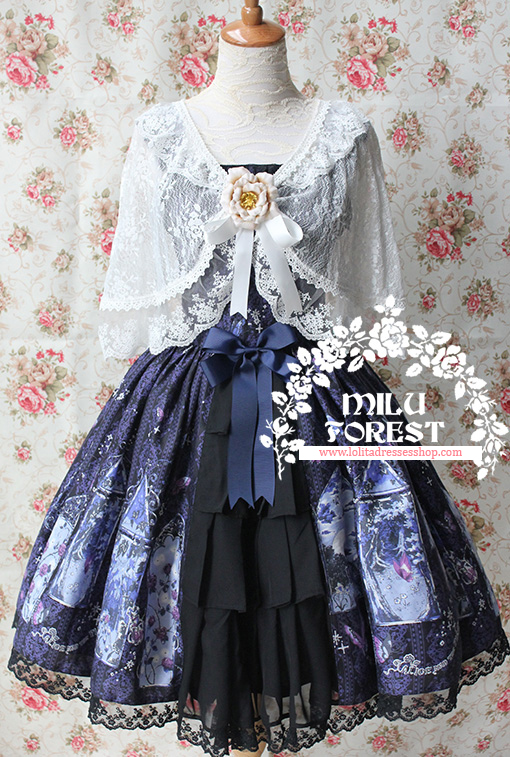 True Summer Night Printing Lolita Sling Dress With KC And Shawl