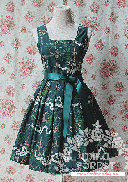 Blackish Green Antique Scissors Printing Lolita Short Dress