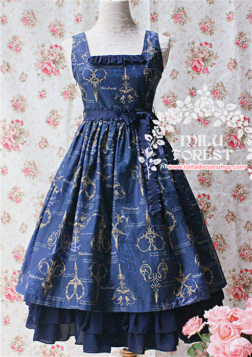 Antique Scissors Original Printing Dark Blue Lolita Long Dress