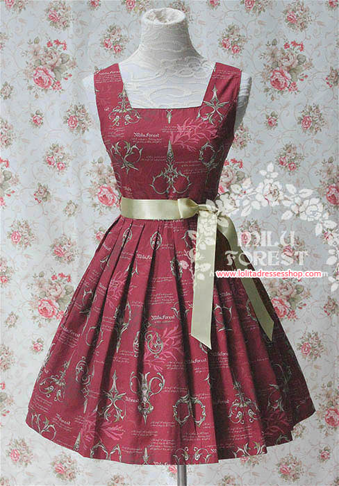 Antique Scissors Original Printing Wine Red Lolita Short Dress