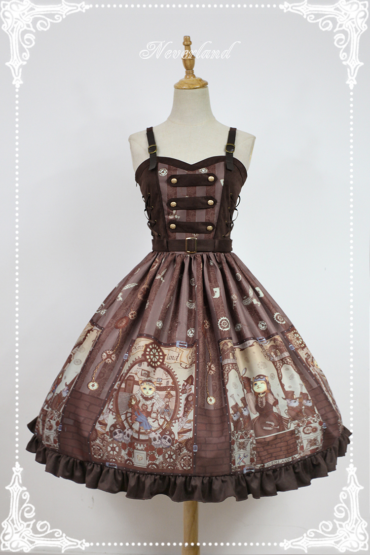 Steam Punk Cat Normal Waist Three-button Lolita Dress