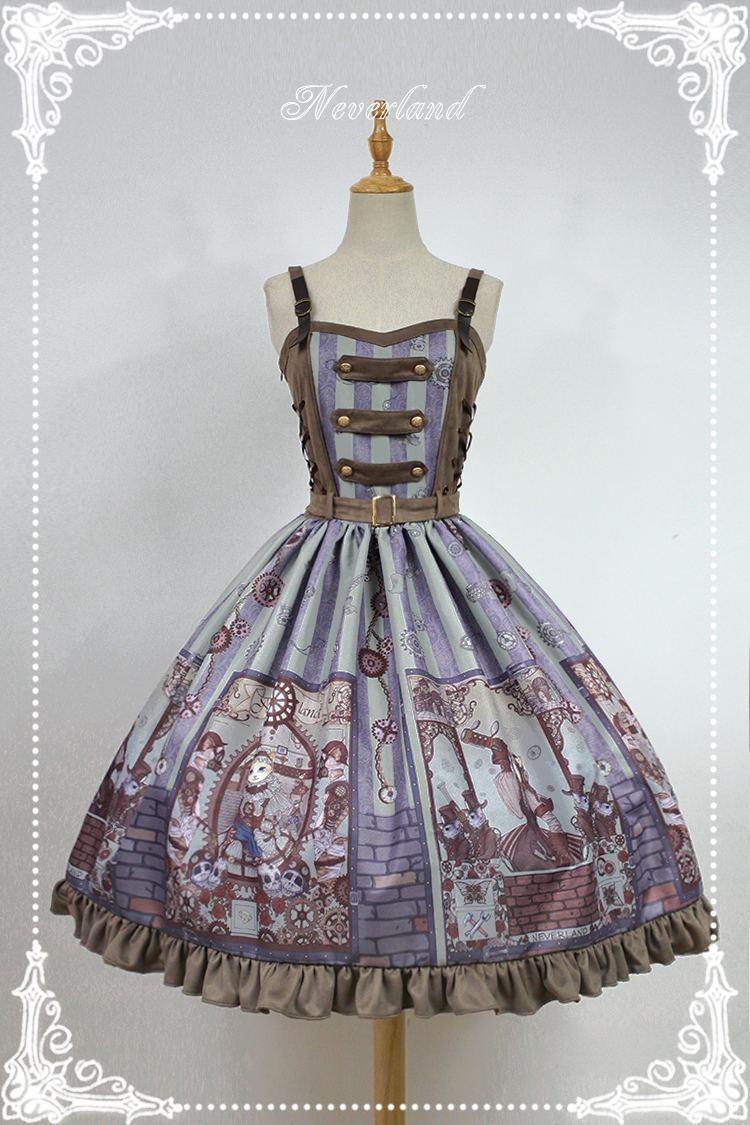 Steam Punk Cat Normal Waist Three-button Lolita Dress