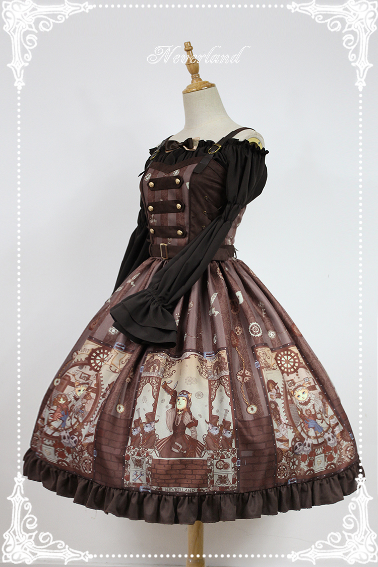 Steam Punk Cat Normal Waist Three-button Lolita Dress