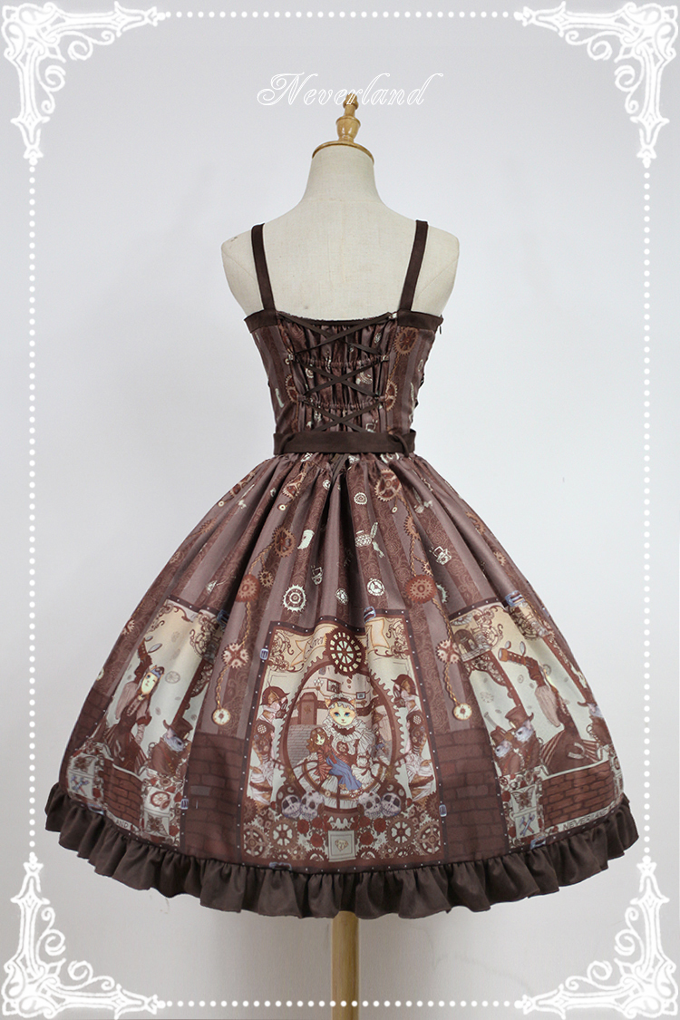 Steam Punk Cat Normal Waist Three-button Lolita Dress