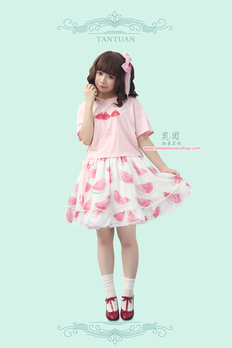 Cool Watermelon Printing Chiffon Lolita Skirt