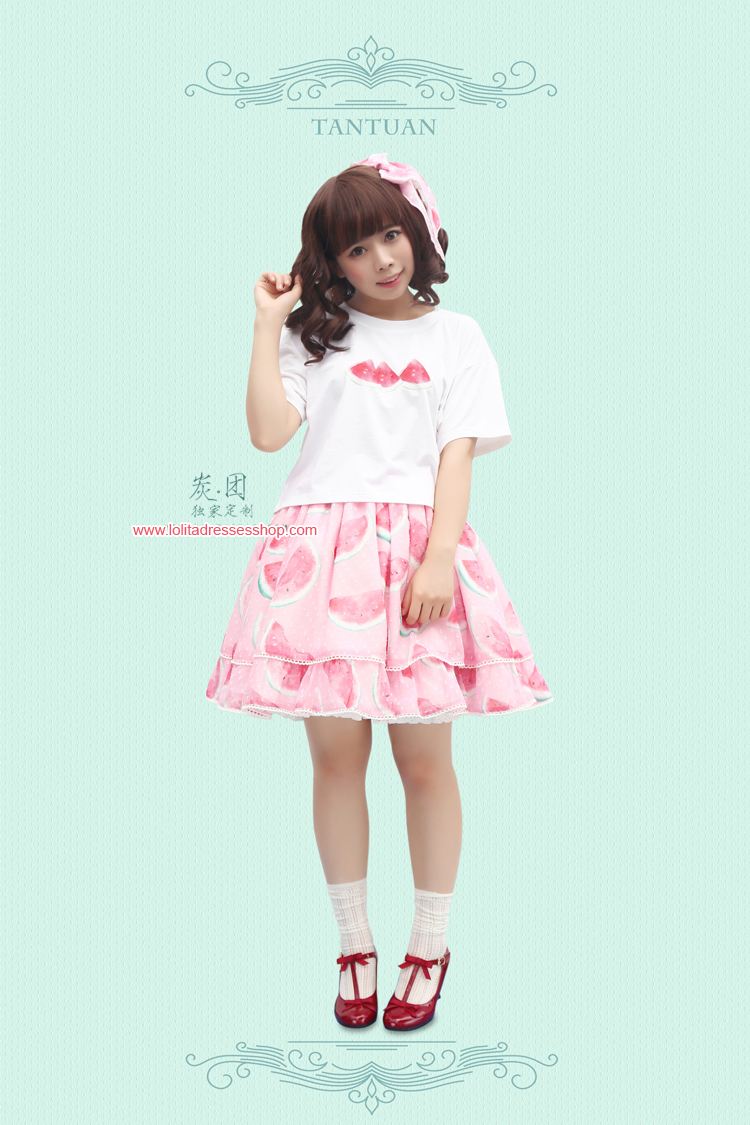 Cool Watermelon Printing Chiffon Lolita Skirt