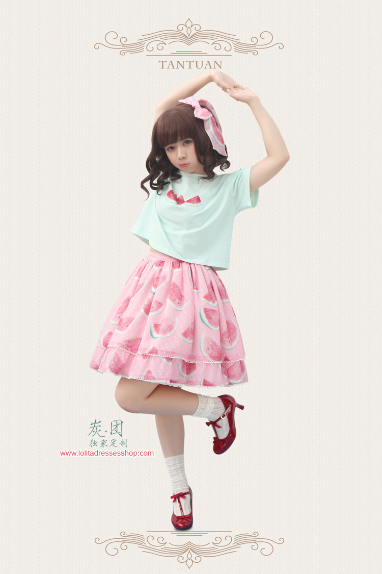 Cool Watermelon Printing Chiffon Lolita Skirt