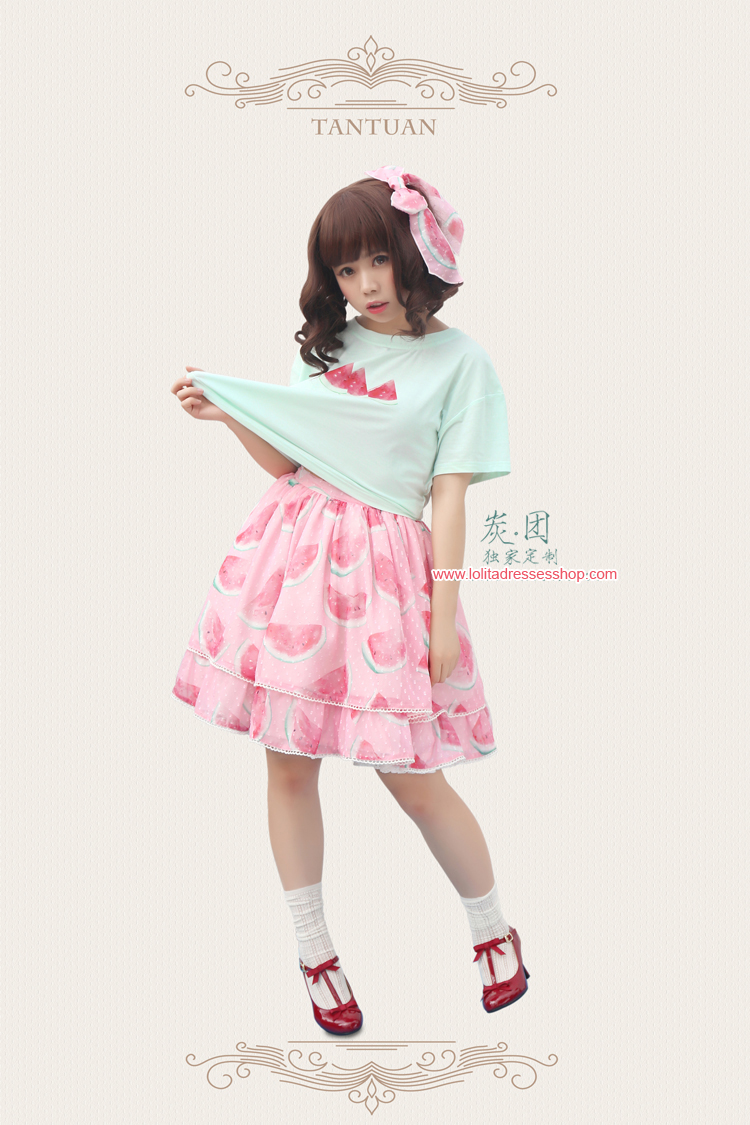 Cool Watermelon Printing Chiffon Lolita Skirt