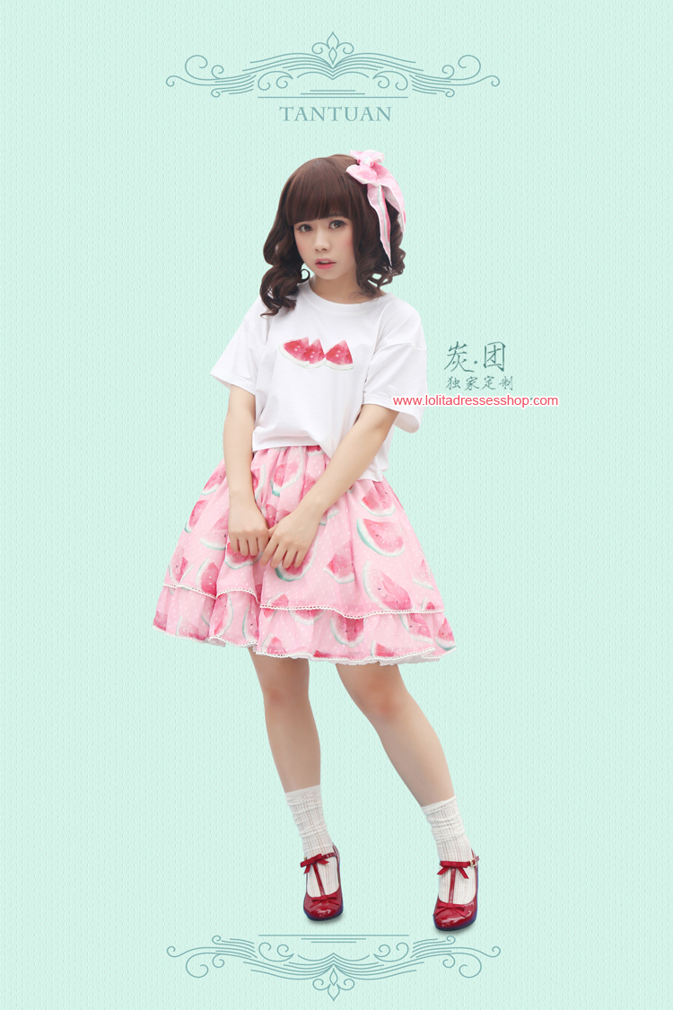 Cool Watermelon Printing Chiffon Lolita Skirt