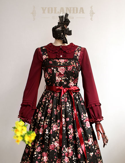 Four Colors Camellias Dark Bands Lolita Dress