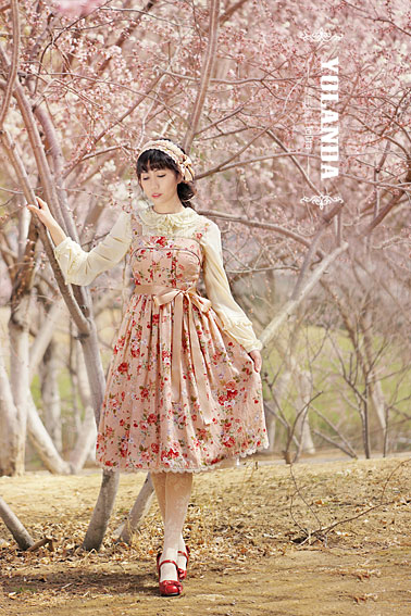 Four Colors Camellias Dark Bands Lolita Dress