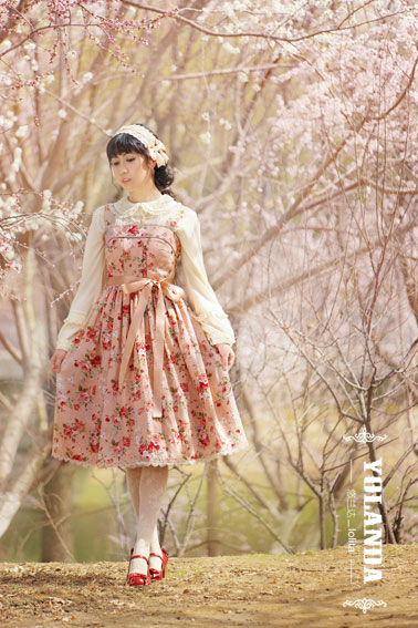 Four Colors Camellias Dark Bands Lolita Dress