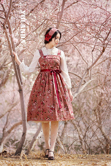 Four Colors Camellias Dark Bands Lolita Dress