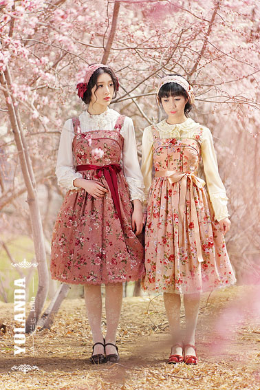 Four Colors Camellias Dark Bands Lolita Dress