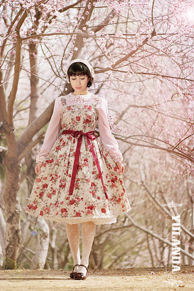 Four Colors Camellias Dark Bands Lolita Dress