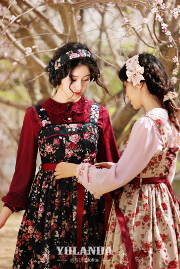 Four Colors Camellias Dark Bands Lolita Dress
