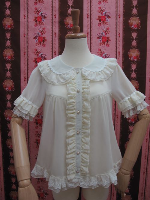 Doll Collar Chiffon Lace Loose Short Sleeve Lolita Blouse