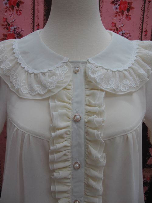 Doll Collar Chiffon Lace Loose Short Sleeve Lolita Blouse