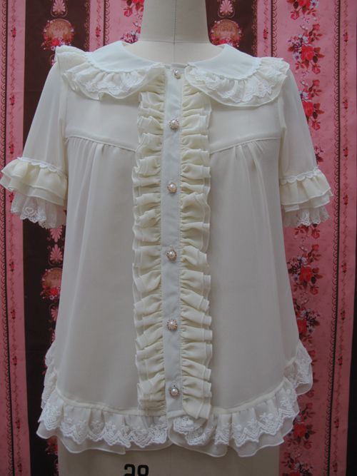 Doll Collar Chiffon Lace Loose Short Sleeve Lolita Blouse