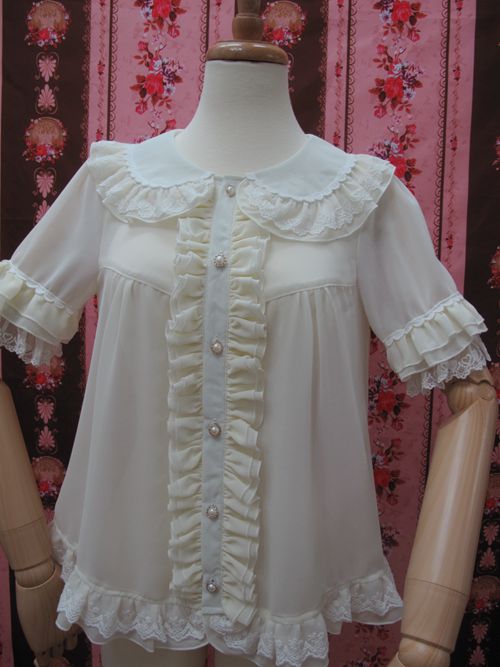 Doll Collar Chiffon Lace Loose Short Sleeve Lolita Blouse