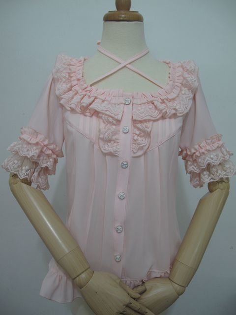 Square Collar Chiffon Lace Loose Short Sleeve Lolita Blouse