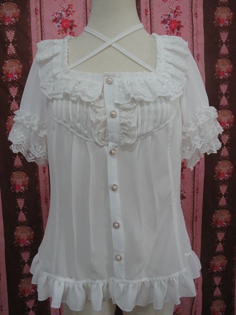 Square Collar Chiffon Lace Loose Short Sleeve Lolita Blouse