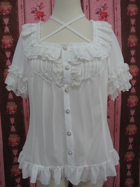 Square Collar Chiffon Lace Loose Short Sleeve Lolita Blouse