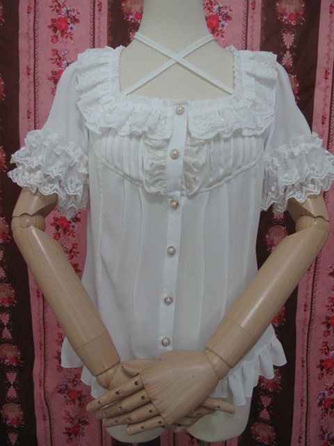 Square Collar Chiffon Lace Loose Short Sleeve Lolita Blouse