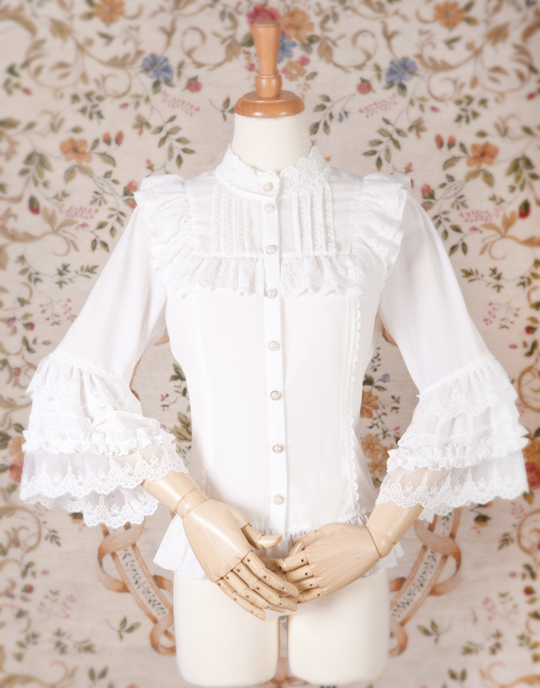 Stand Collar Chiffon Lace Slim Nine Point Sleeve Lolita Blouse