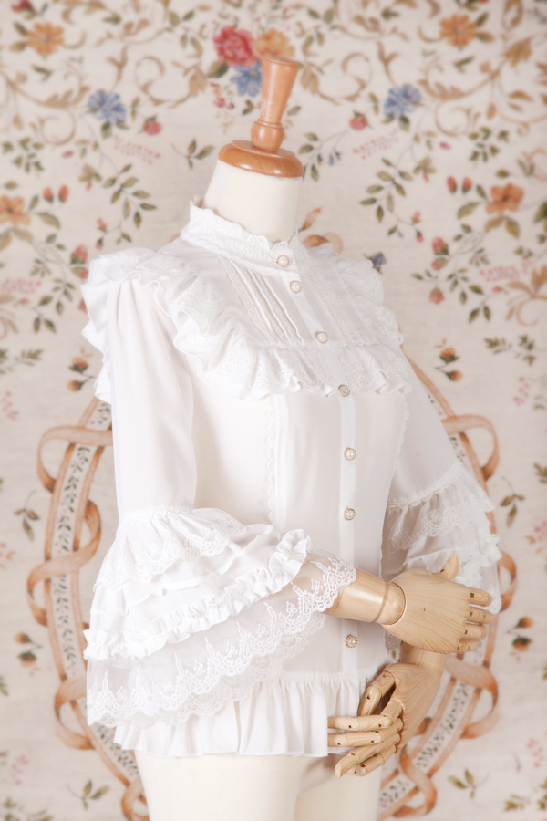 Stand Collar Chiffon Lace Slim Nine Point Sleeve Lolita Blouse