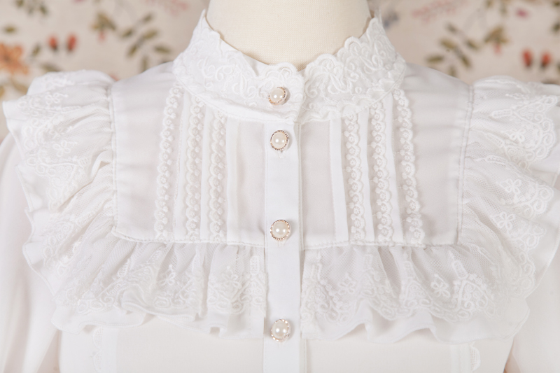 Stand Collar Chiffon Lace Slim Nine Point Sleeve Lolita Blouse