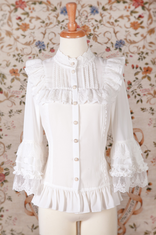 Stand Collar Chiffon Lace Slim Nine Point Sleeve Lolita Blouse