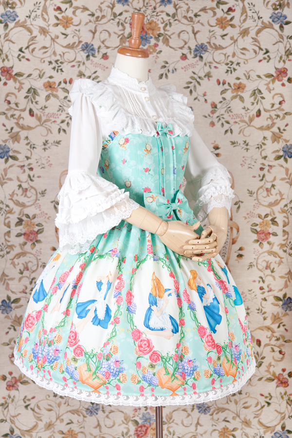Alice Printing Nylon Fabric Short Sleeve Lolita OP