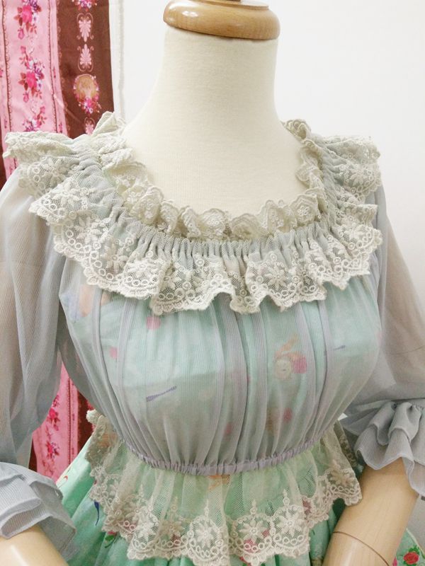 Chiffon Lace Straight Collar Half Sleeve Lolita Blouse