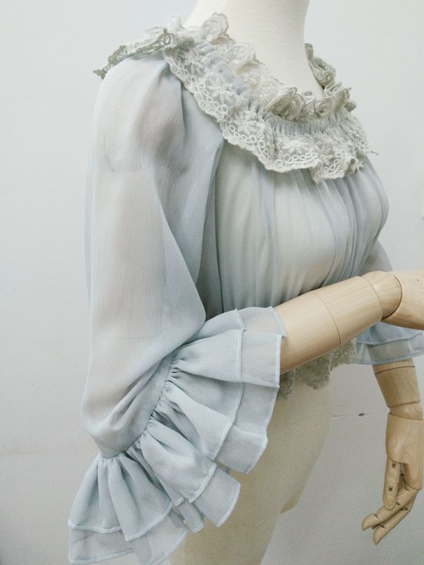 Chiffon Lace Straight Collar Half Sleeve Lolita Blouse