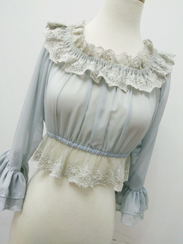 Chiffon Lace Straight Collar Half Sleeve Lolita Blouse