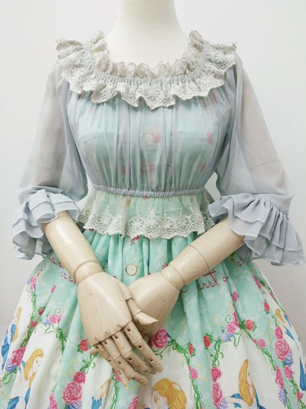 Chiffon Lace Straight Collar Half Sleeve Lolita Blouse