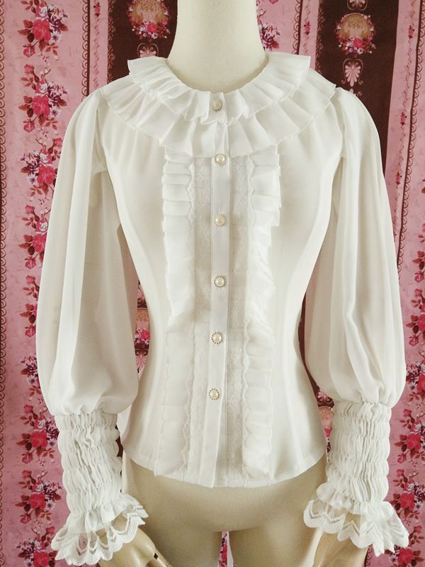 Lace Round Collar Accordion Pleat All-match Lolita Blouse